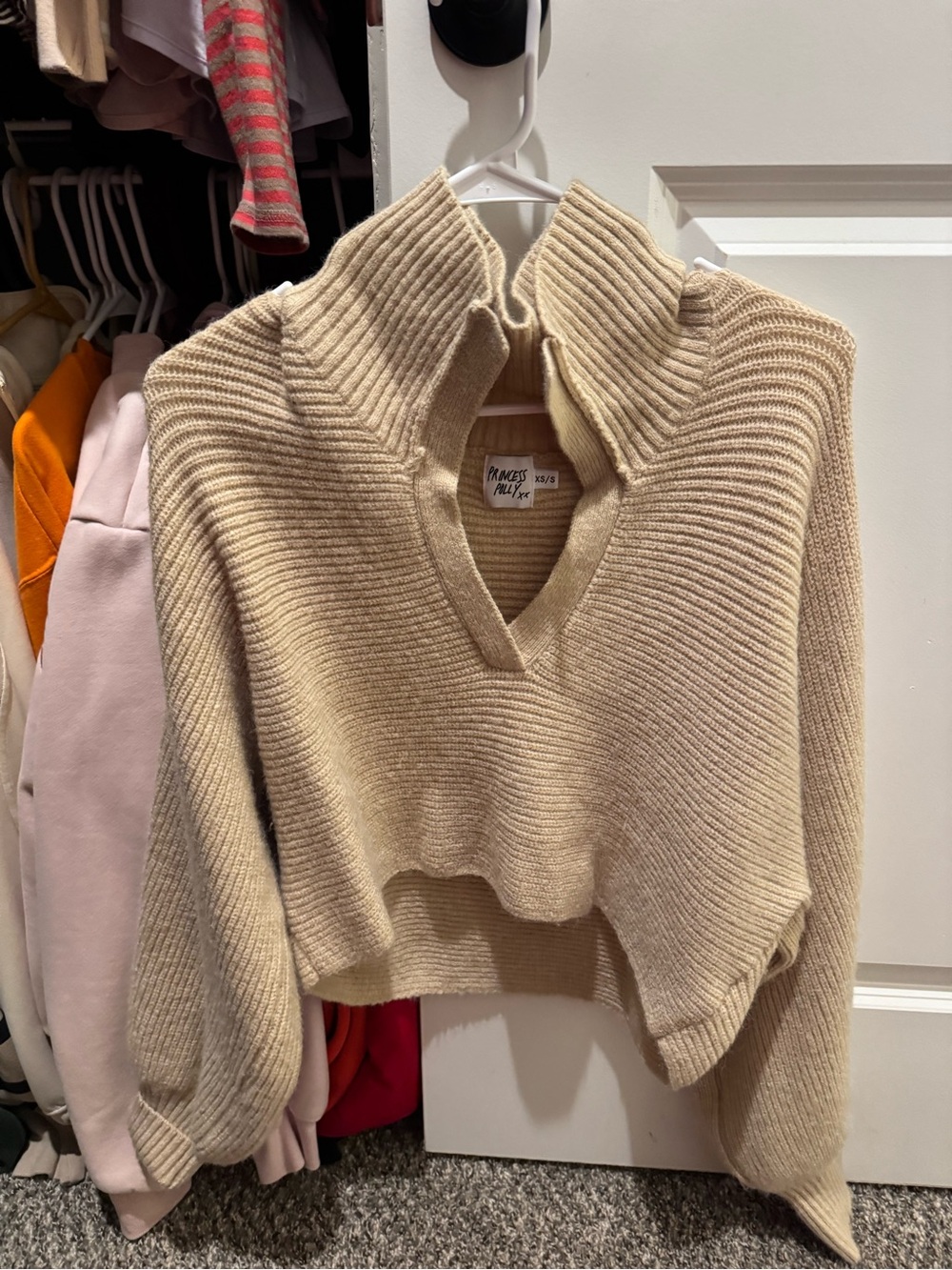 Princess Polly Cream Ribbed Cropped Turtleneck Sweater